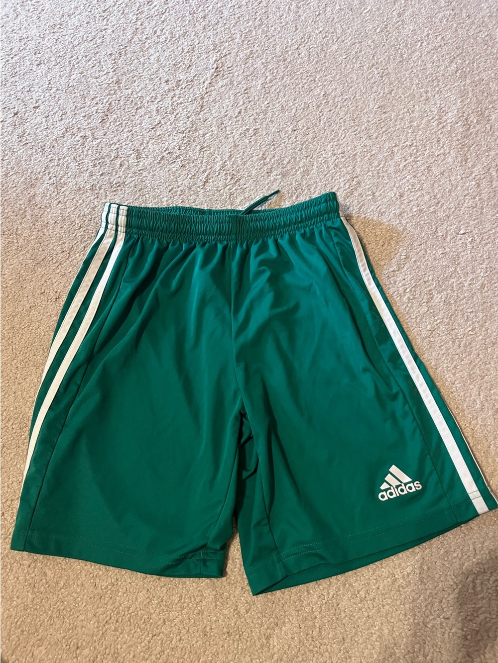 adidas kids Emerald Green Athletic Shorts with White Stripes
